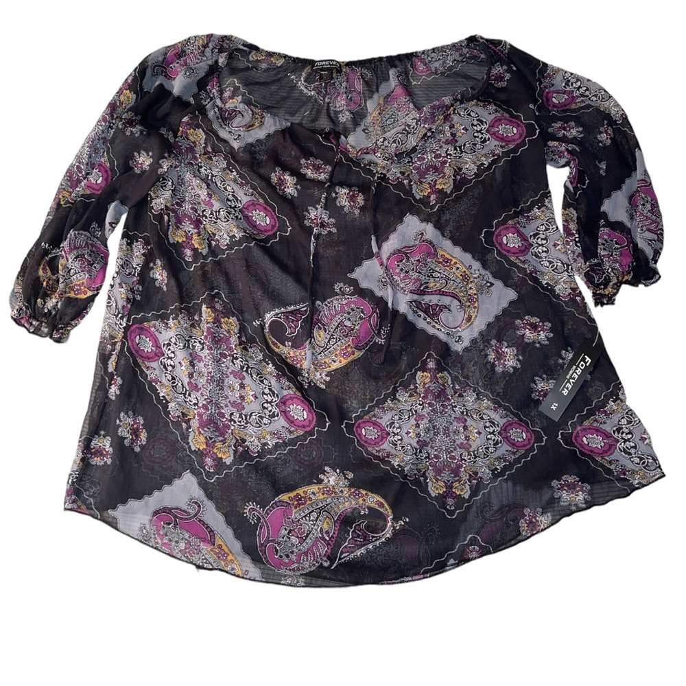NEW Forever Women's Casual Boho Paisley Shirt Blouse Top